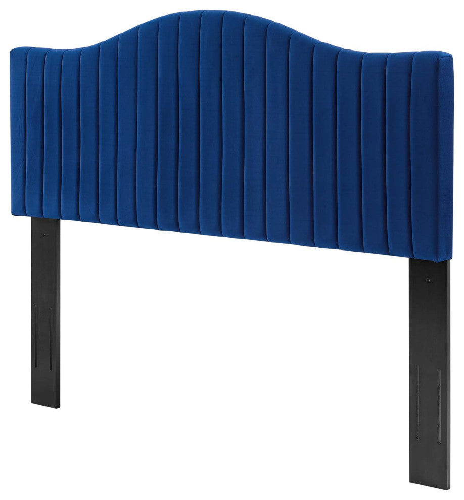 Tufted Headboard, Full Queen Size, Velvet, Blue Navy, Modern Contemporary