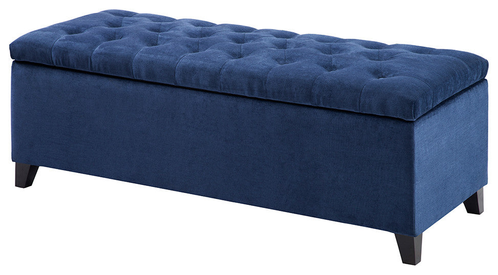 Madison Park Shandra Upholstered Soft Close Storage Bench, Navy Blue