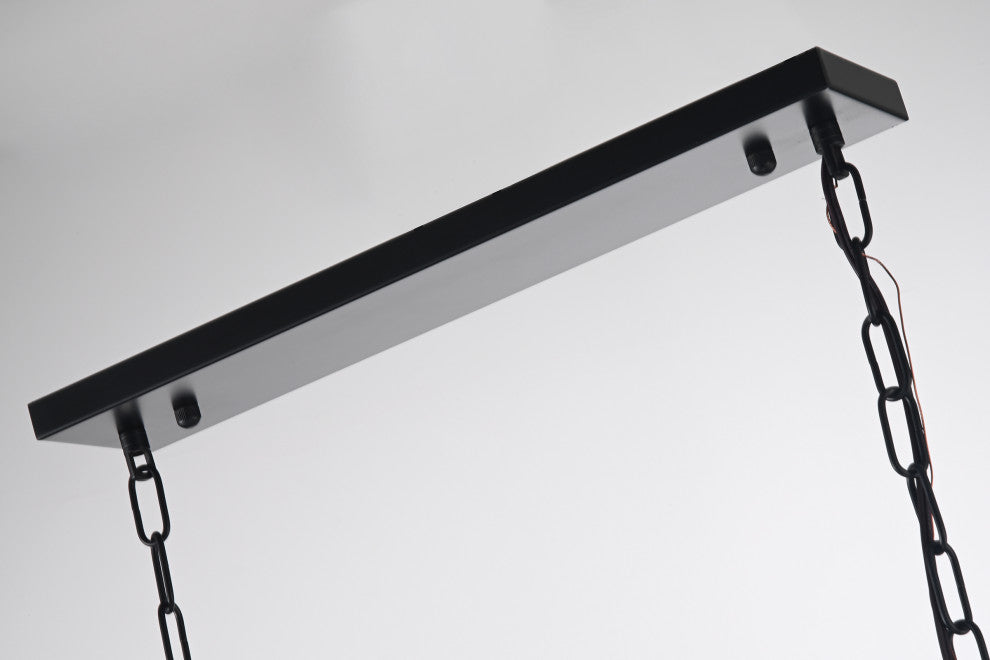 5-Light Matte Black Linear Lantern Pendant Light Cage Chandelier