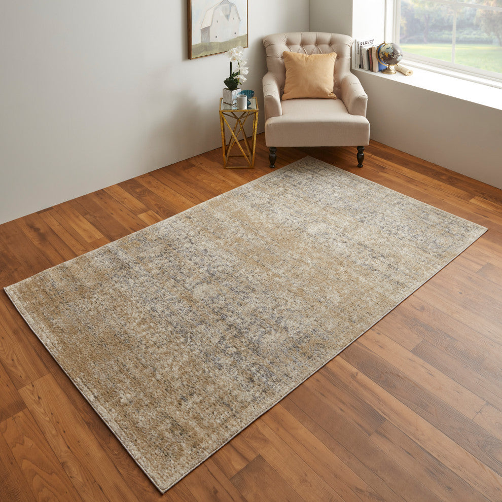 Wyllah Natural Distressed Rug, Gray/Beige, 4'3"x6'3"