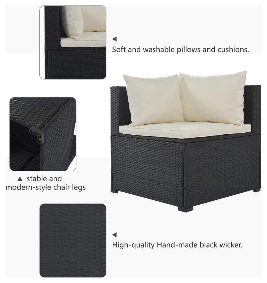 9-Piece Outdoor Wicker Reversible Patio Sectional Sofa With Cushions