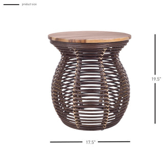 Quito Rattan Side/ End Table  w/ Wood Top, Paloma Brown