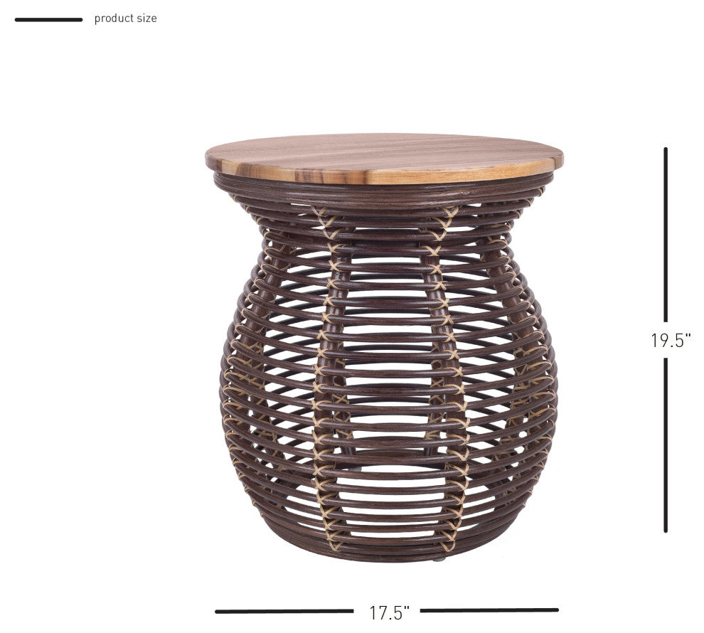 Quito Rattan Side/ End Table  w/ Wood Top, Paloma Brown