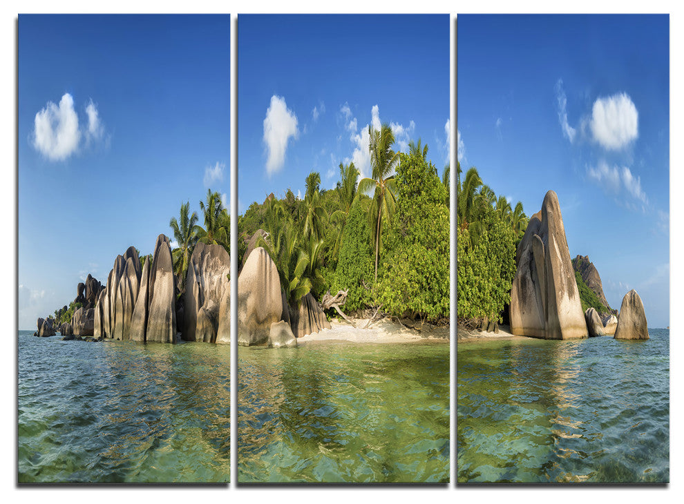 "Anse Lazio Beach Seychelles Panorama" Wall Art, 3 Panels, 36"x28"