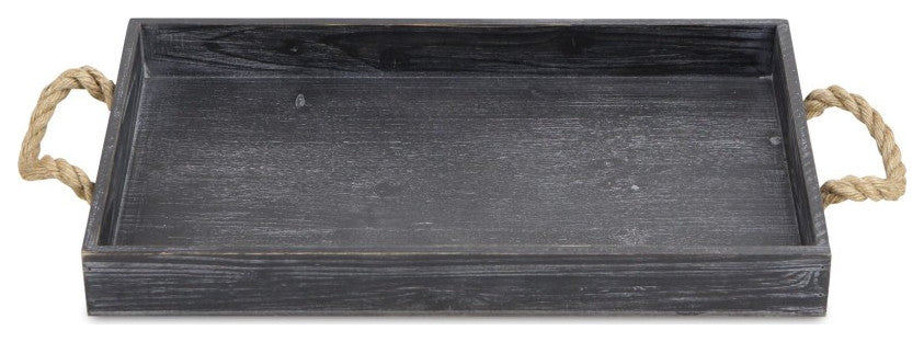 Black Wooden Tray With Rope Handles