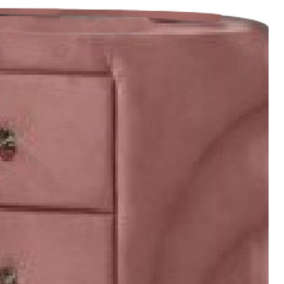 Benzara BM275665 Modern Nightstand, 2 Drawers, Round Metal Knobs, Velvet, Pink