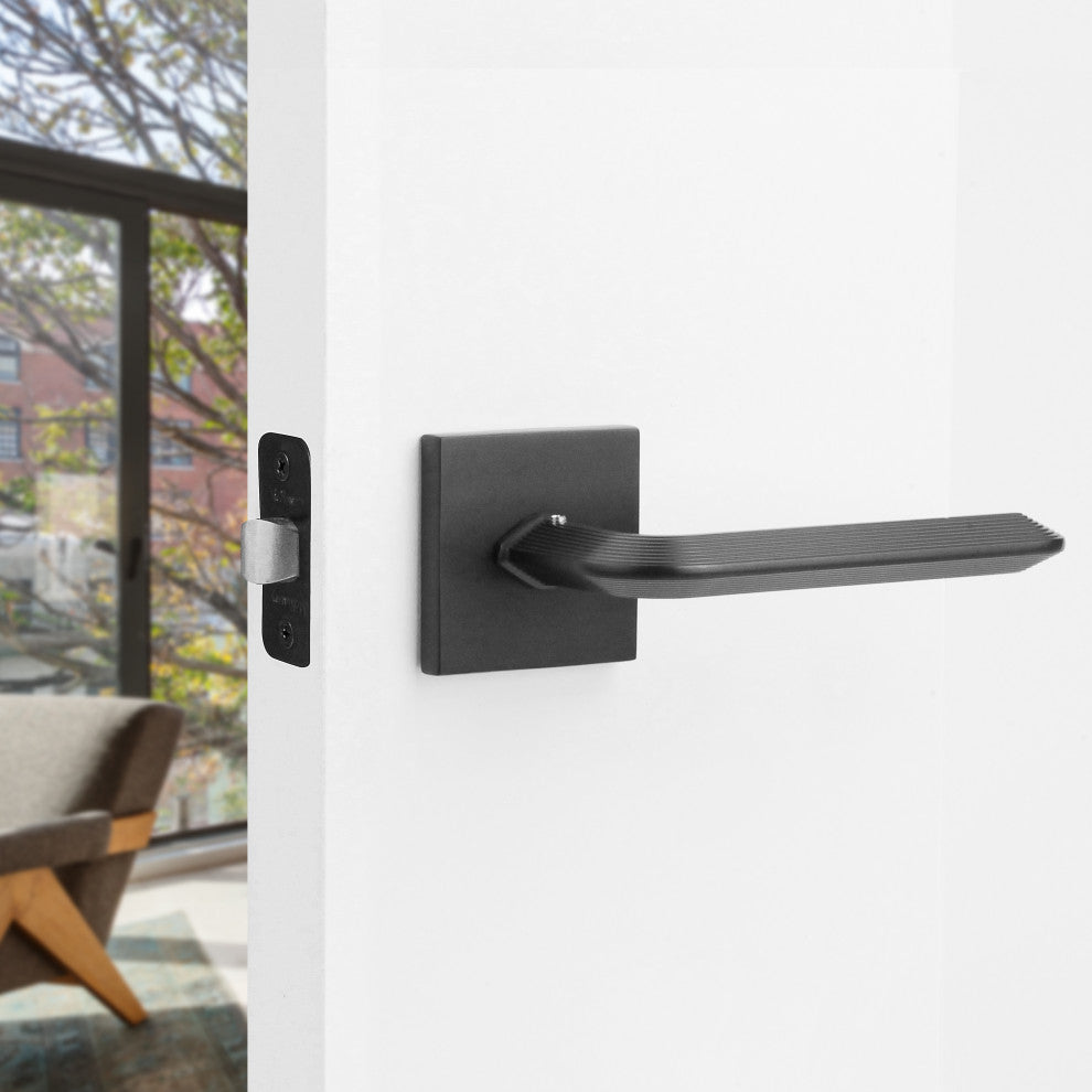 Modern Heavy Duty Designer Interior Door Lever - Crosby Collection, Matte Black, Passage Right Hand