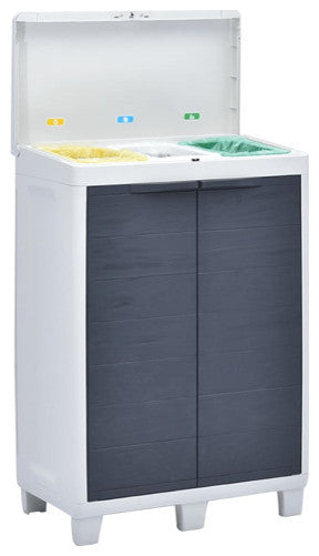 vidaXL Trash Can Garbage Can with 3 Bag Holders Trash Bin Dark Gray Plastic