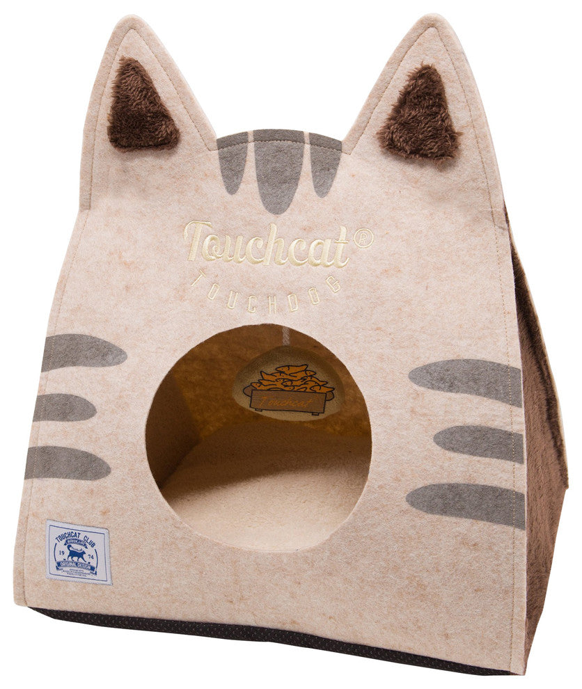 Touchcat 'Kitty Ears' Travel On-The-Go Collapsible Folding Cat Pet Bed, Brown