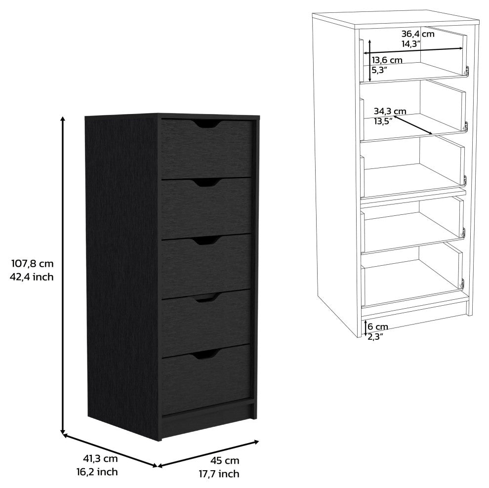 Houma 5 Drawers Narrow Dresser, Black