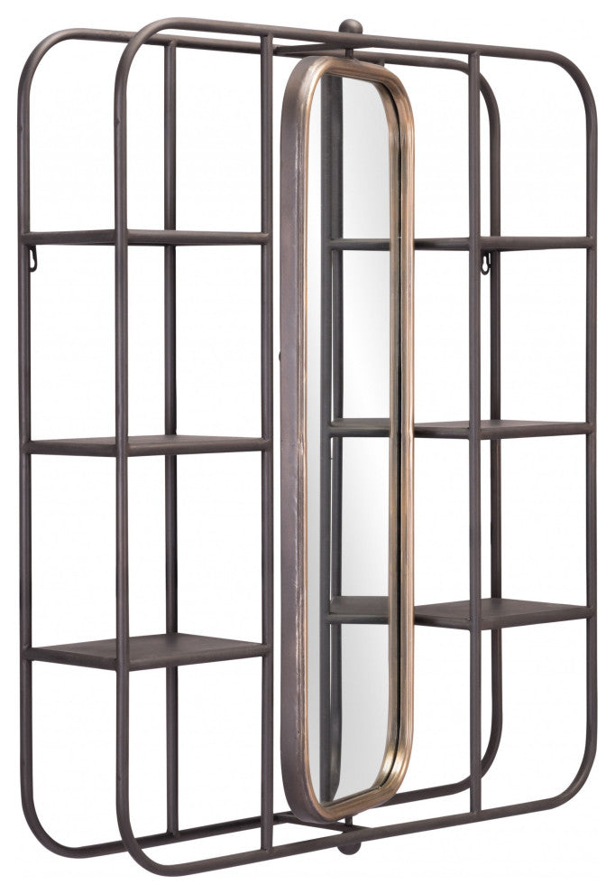 Industrial Gray Shelf With Gold Mirror