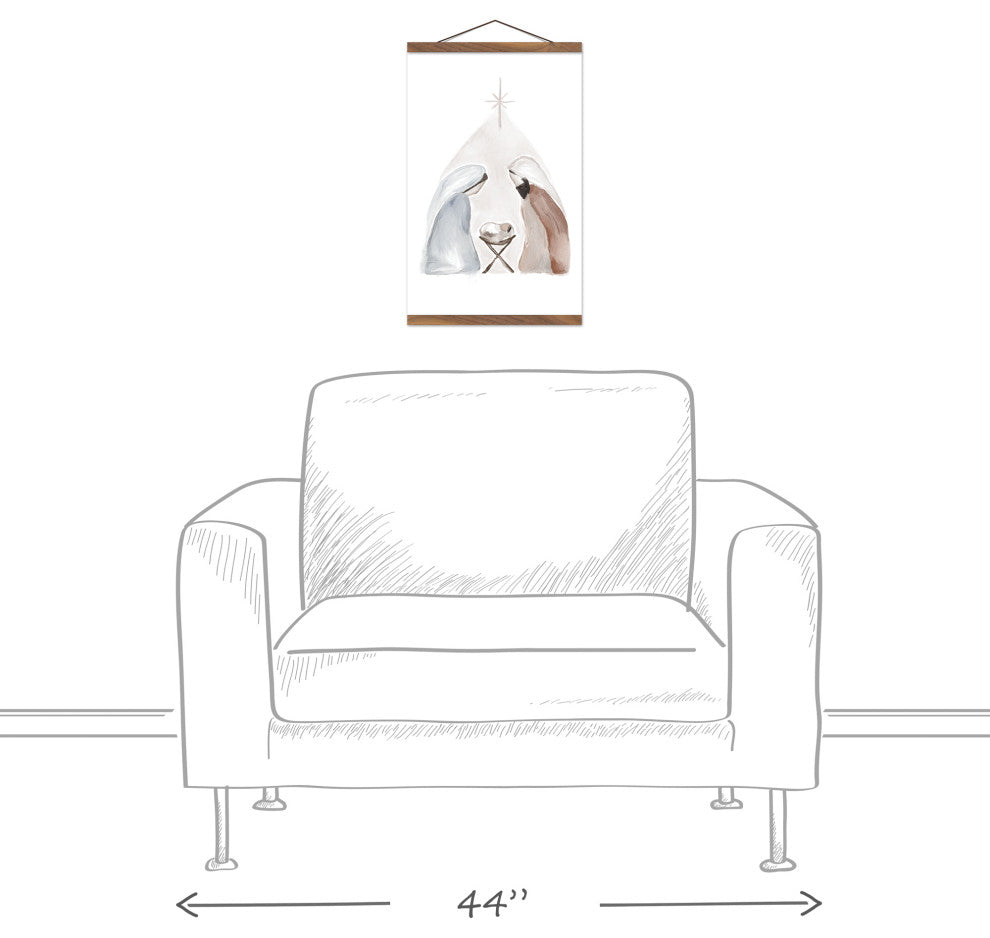 Watercolor Nativity 6 12x18 Teak Hanging Canvas