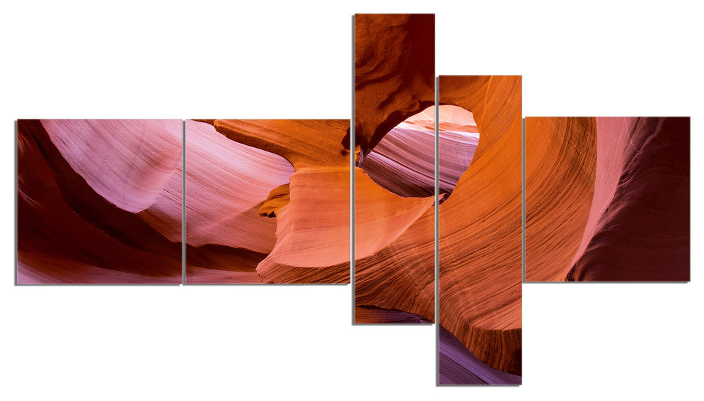 Antelope Canyon Sandstone Waves, Landscape Photo Canvas Print, 60"x32", 5 panels