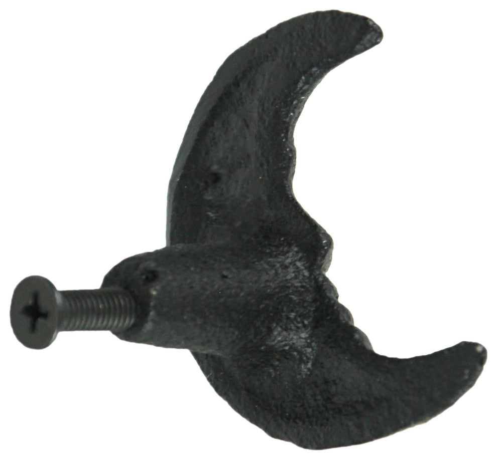 Set of 6 Black Cast Iron Crescent Moon Face Drawer Pull Decorative Cabinet Knob