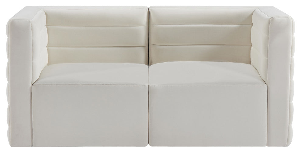 Quincy Velvet Upholstered 2-Piece Modular Sofa, Cream