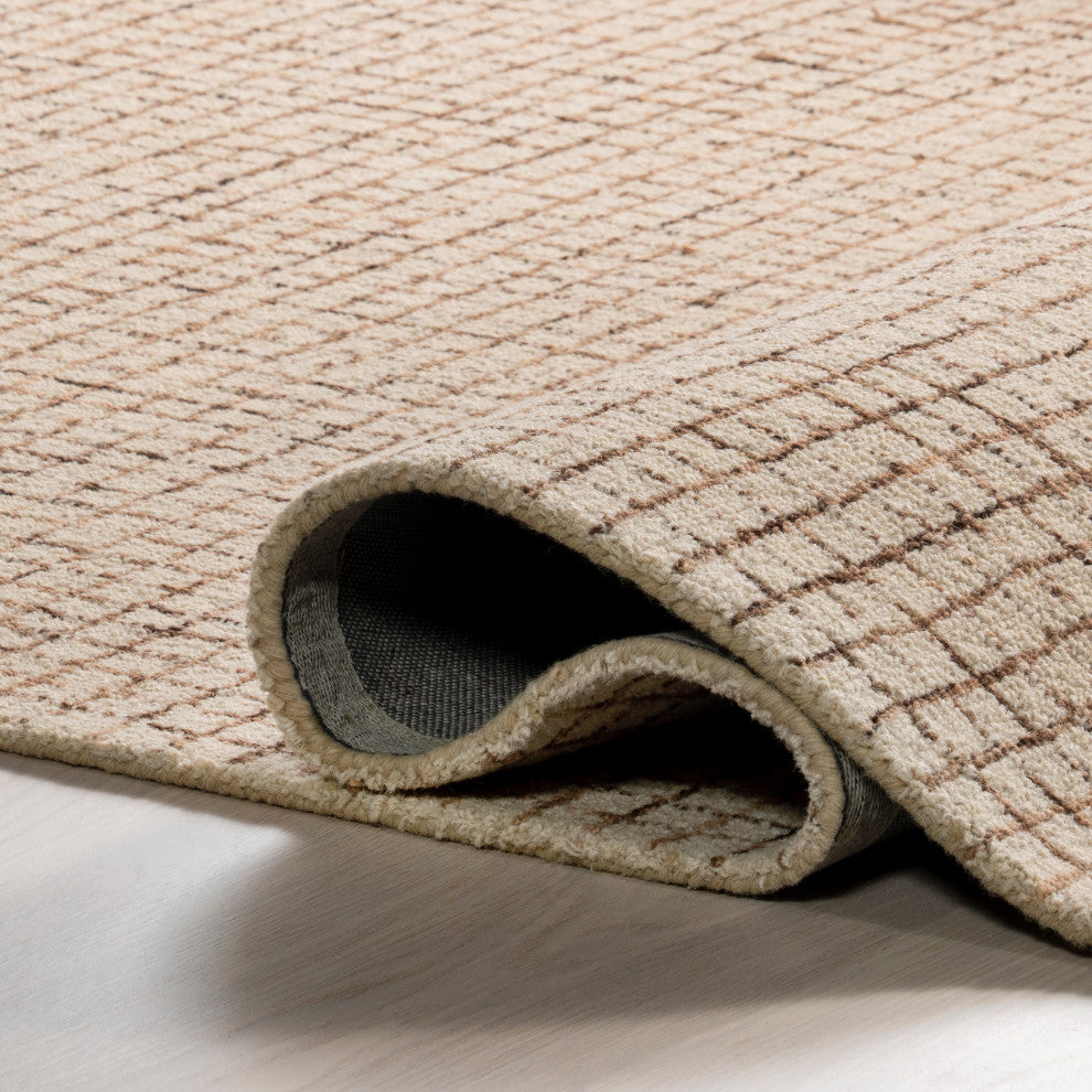 Melrose Checked Wool Area Rug, Cream 8''x10''