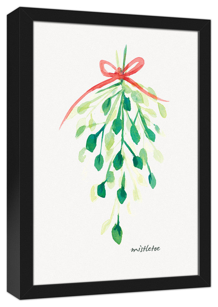 Watercolor Mistletoe 12x18 Black Framed Canvas