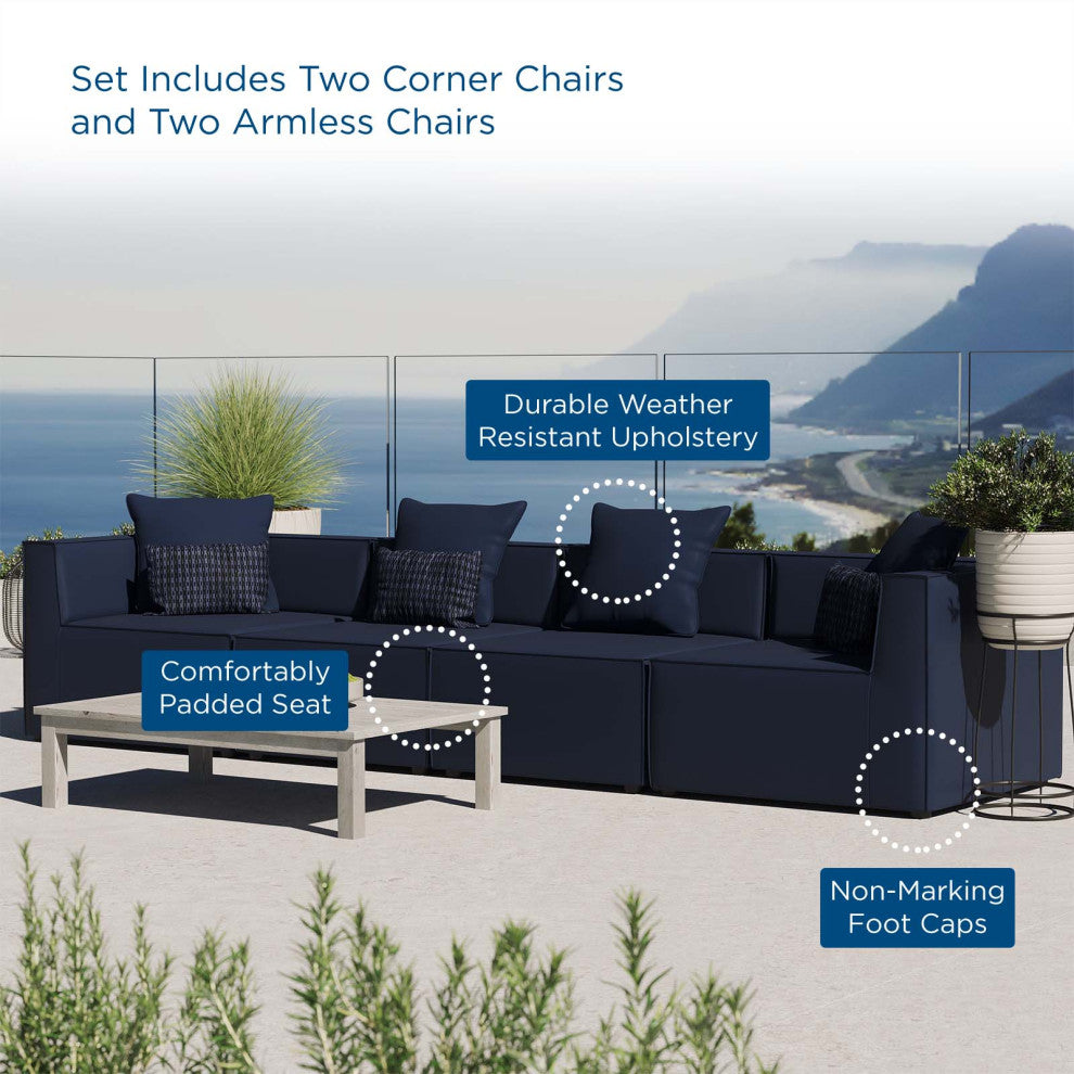 Lounge Sectional Sofa Set, Fabric, Blue Navy, Modern, Outdoor Patio Cafe Bistro