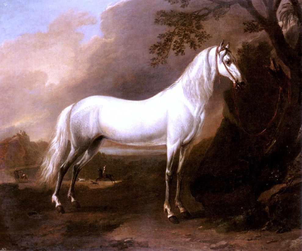 Jan Wyck A Grey Arab Stallion In A Landscape - 20" x 25" Premium Canvas Print