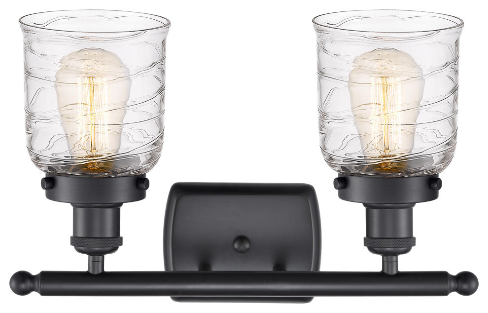 Small Bell 2 Light Bath Vanity Light, Matte Black, Deco Swirl