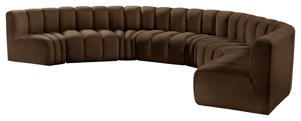 Arc Velvet Upholstered 8-Pc. Inward Curved Modular Sectional, Brown