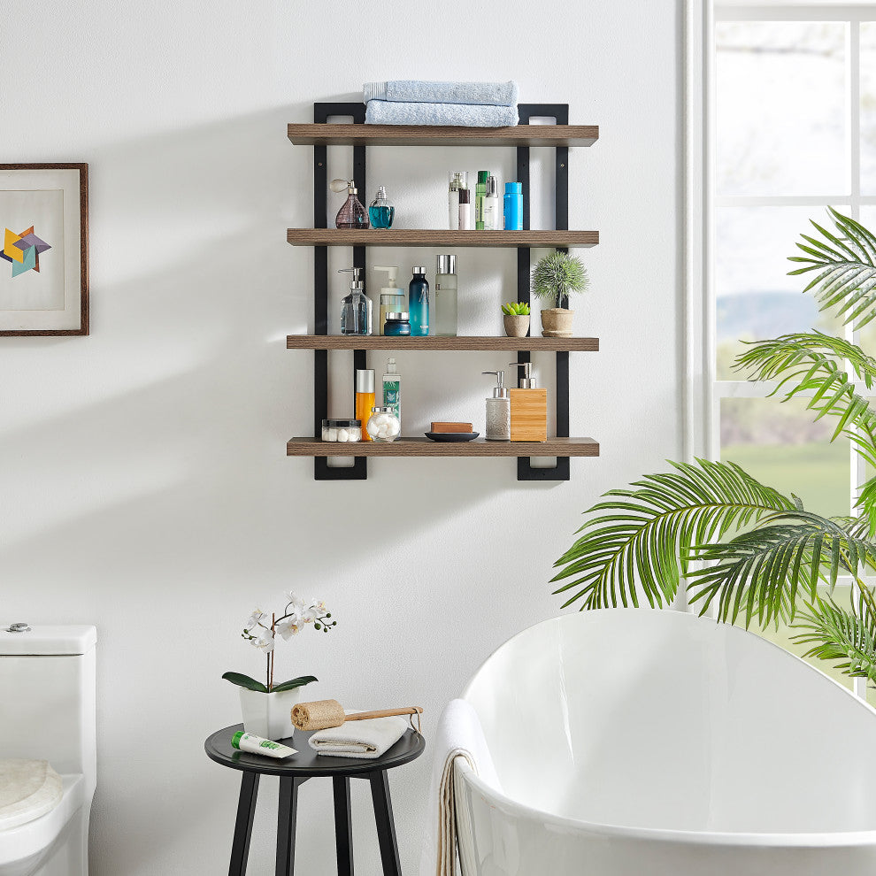 Danya B. 4-Tier Floating Bracket Wall Shelf Metal and MDF Finish, Walnut