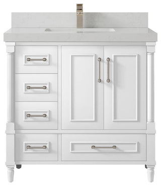 Aberdeen 36 Center Sink Bath Vanity in White 2" Carrara Quartz