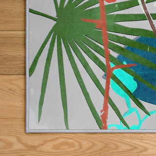 Blue Tropical Peacock II Art Area Rug, 5'x7.5'