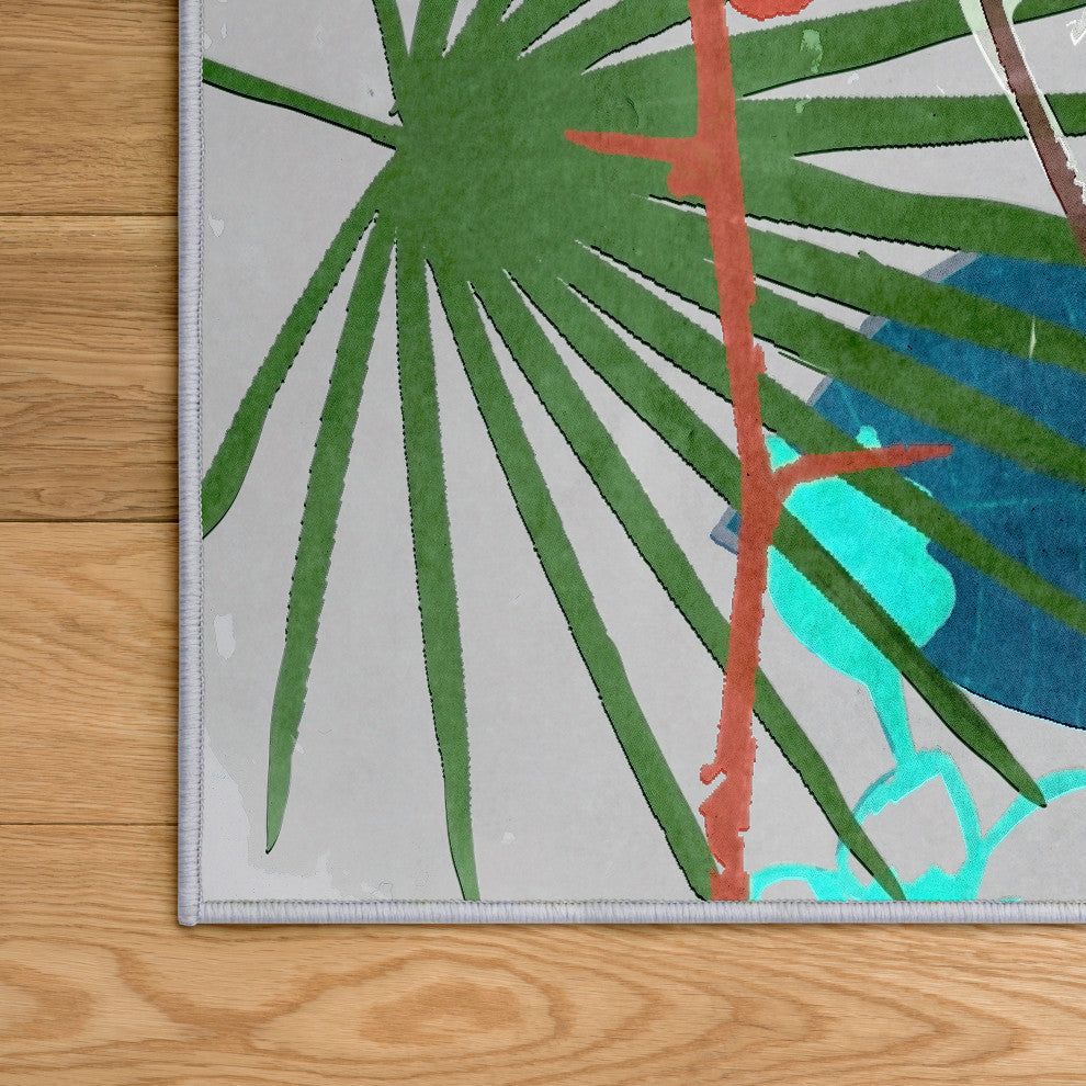 Blue Tropical Peacock II Art Area Rug, 5'x7.5'