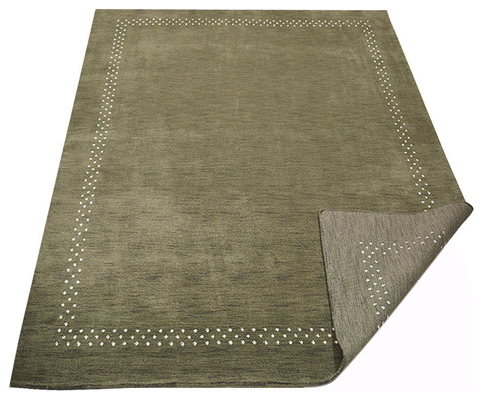 HAND KNOTTED LOOM WOOL ECO-FRIENDLY AREA RUGS - Rectangle, Green, Contemporary