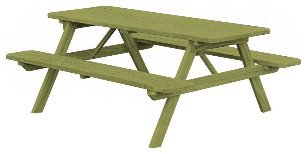 Pine Picnic Table with Attached Benches, Linden Leaf Stain, 8 Foot