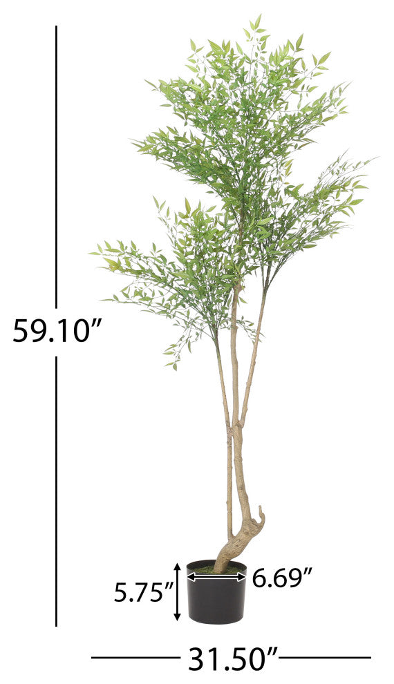 Hartshorn Artificial Heavenly Bamboo Nandina Tree, Green, 31.5wx31.5dx59.1h