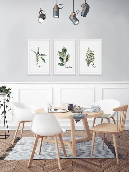 "Herb Trio" Framed Painting Triptych, 36"x18"