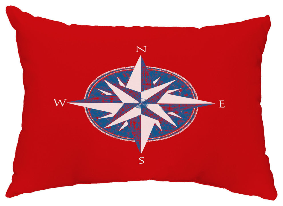 Compass 14"x20" Decorative Nautical Outdoor Pillow, Red