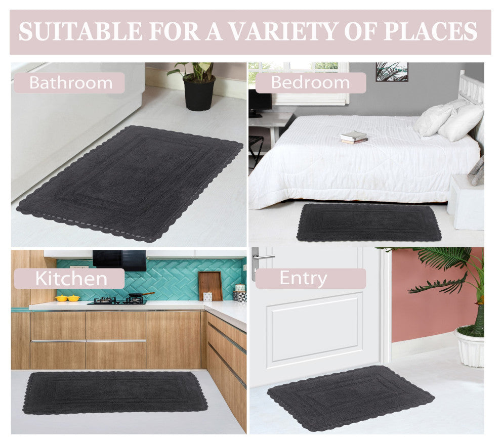Casual Elegance Reversible Bath Rugs Set, 17x24 Rectangle, Gray