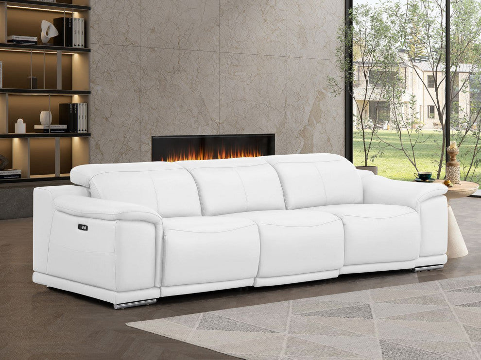 Matteo Three Power Reclining Sofa Crafted In Genuine Leather, White