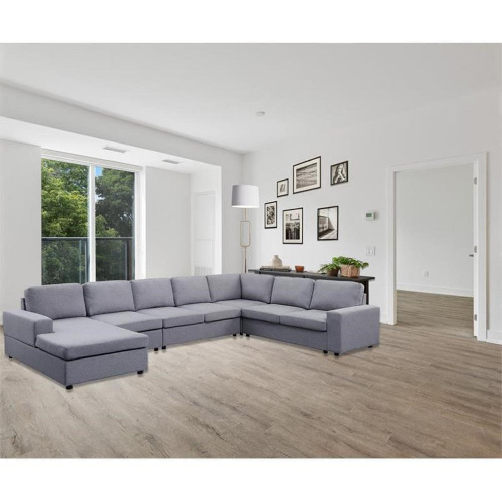 Hayden Light Gray Linen 7 Seat Reversible Modular Sectional Sofa Chaise