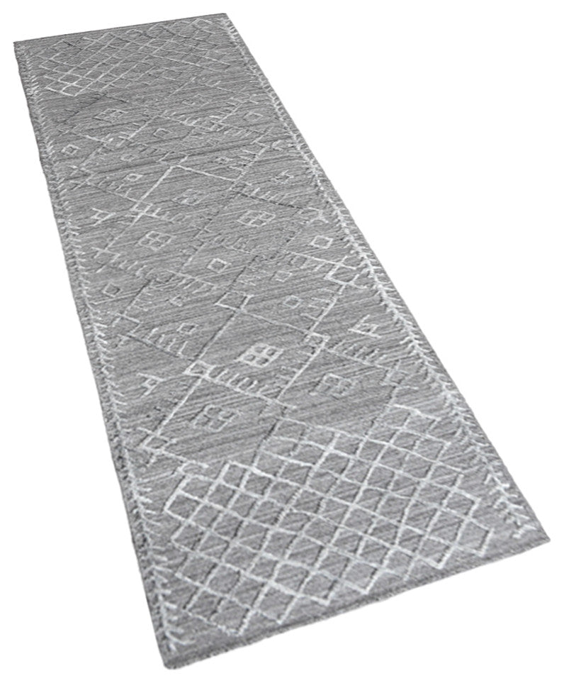 HAND WOVEN FLAT WEAVE KILIM POLYESTER AREA RUGS -Rectangle,Dark Gray,Geometric, [Runner] 2'6''x10'