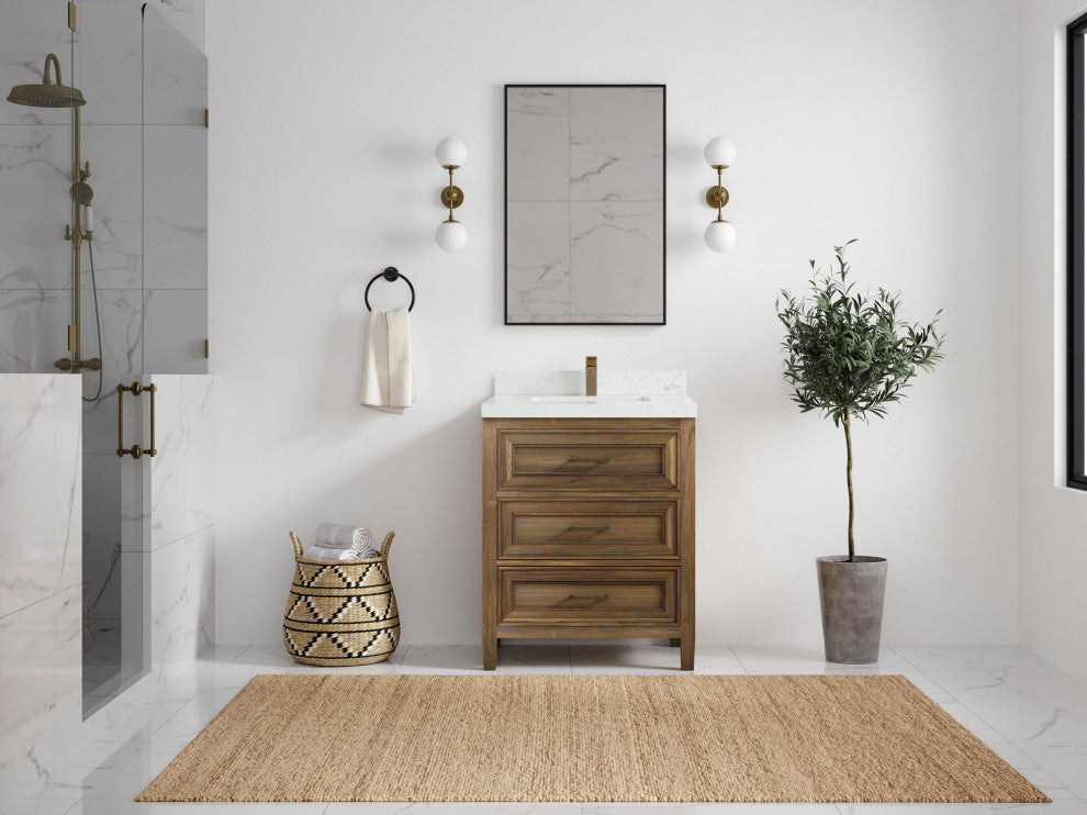 Santa Monica 30 Single Sink Bath Vanity in Graywashed Teak 2" Empira Quartz