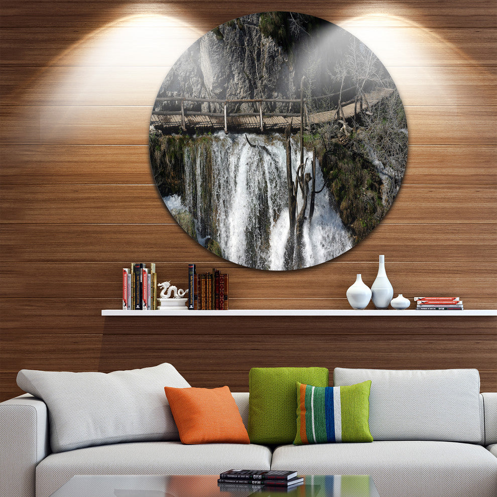 Wooden Pathway In Plitvice Lakes, Landscape Photo Round Wall Art, 23"