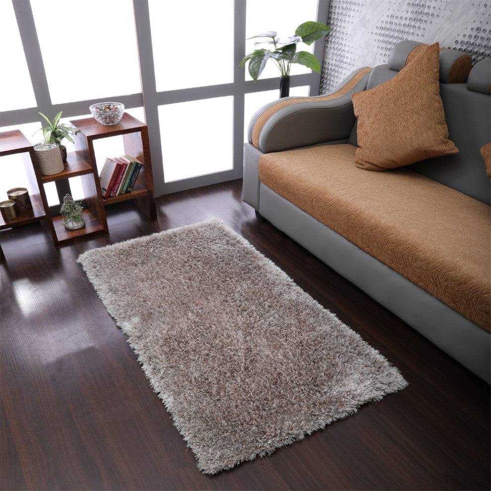 Shag Polyester Rug HAND TUFTED SHAG POLYESTER ECO-FRIENDLY AREA RUGS, Silver Color, Solid