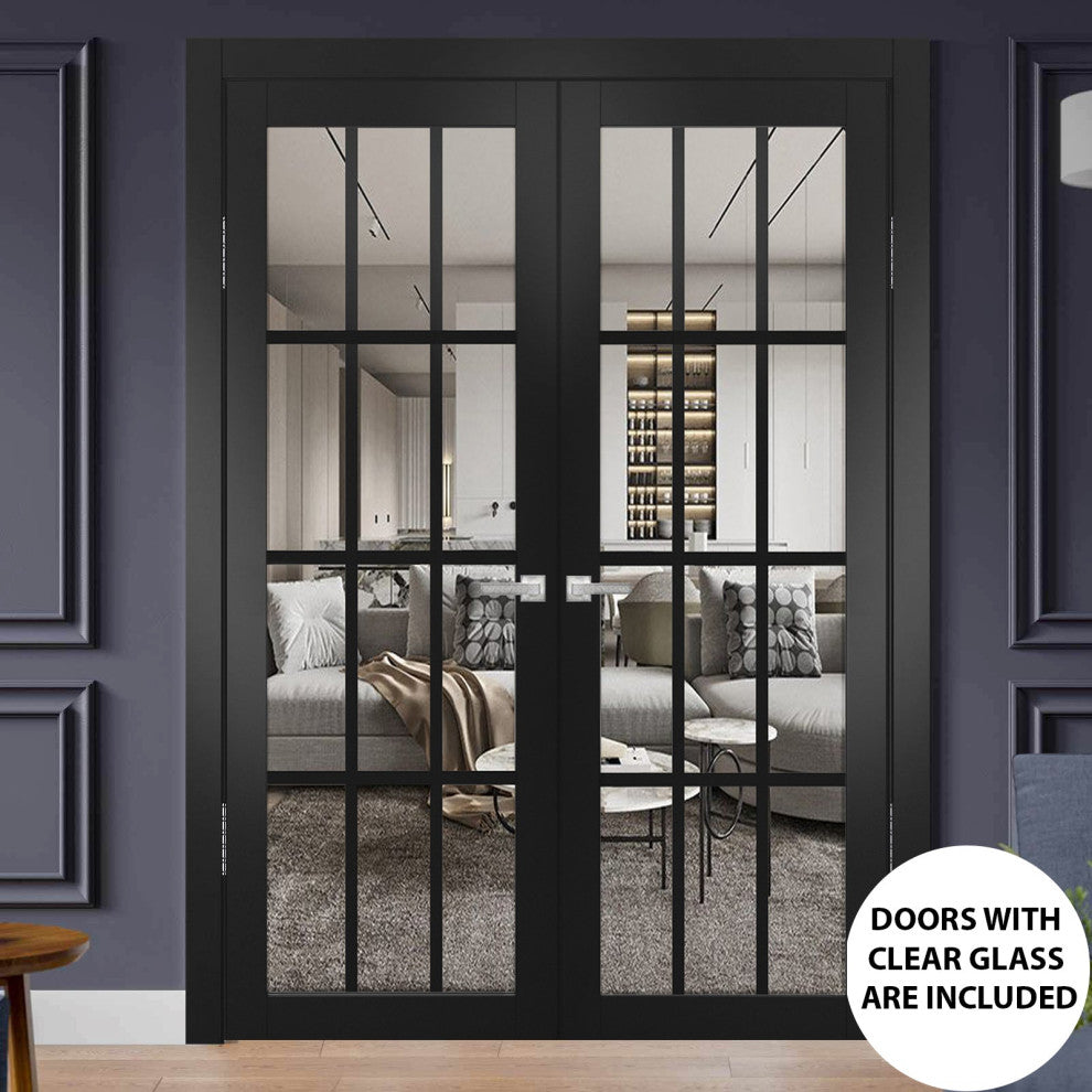 Interior French Double Doors|Felicia 3355 Matte Black with Clear Glass -64x84