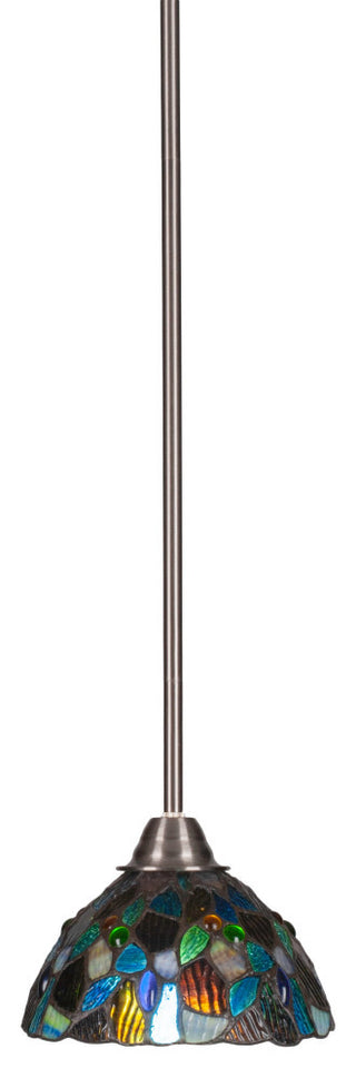 Paramount 1-Light Mini Pendant, Brushed Nickel, 7" Blue Mosaic Art Glass
