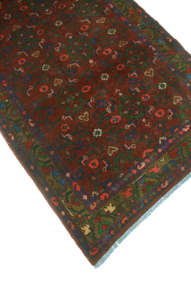 Fine Vintage Distressed HamiLight on Burgundy/Brown Runner, 3'6x9'8