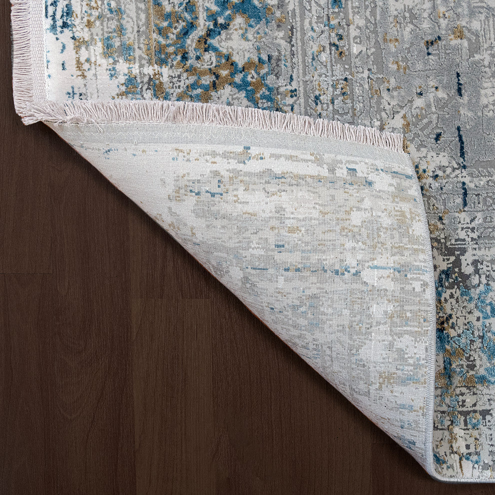 Ruby Gray and Blue Area Rug, 7.10'x10.10'