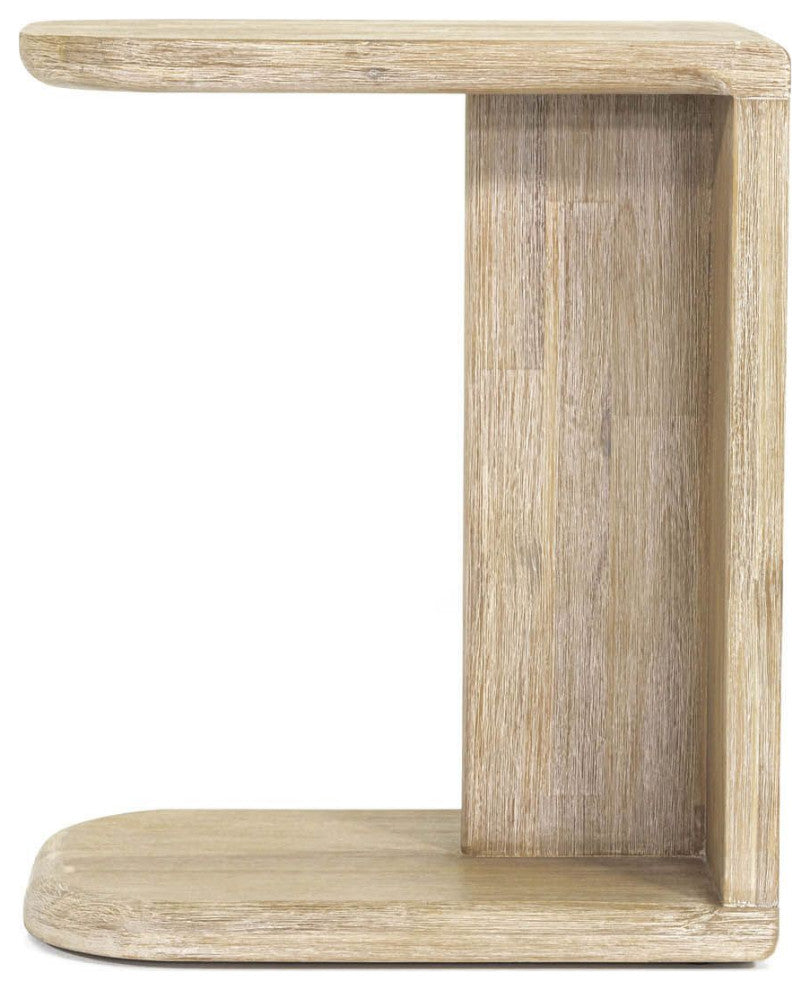 Haru C-Shaped Acacia Side Table, Beige