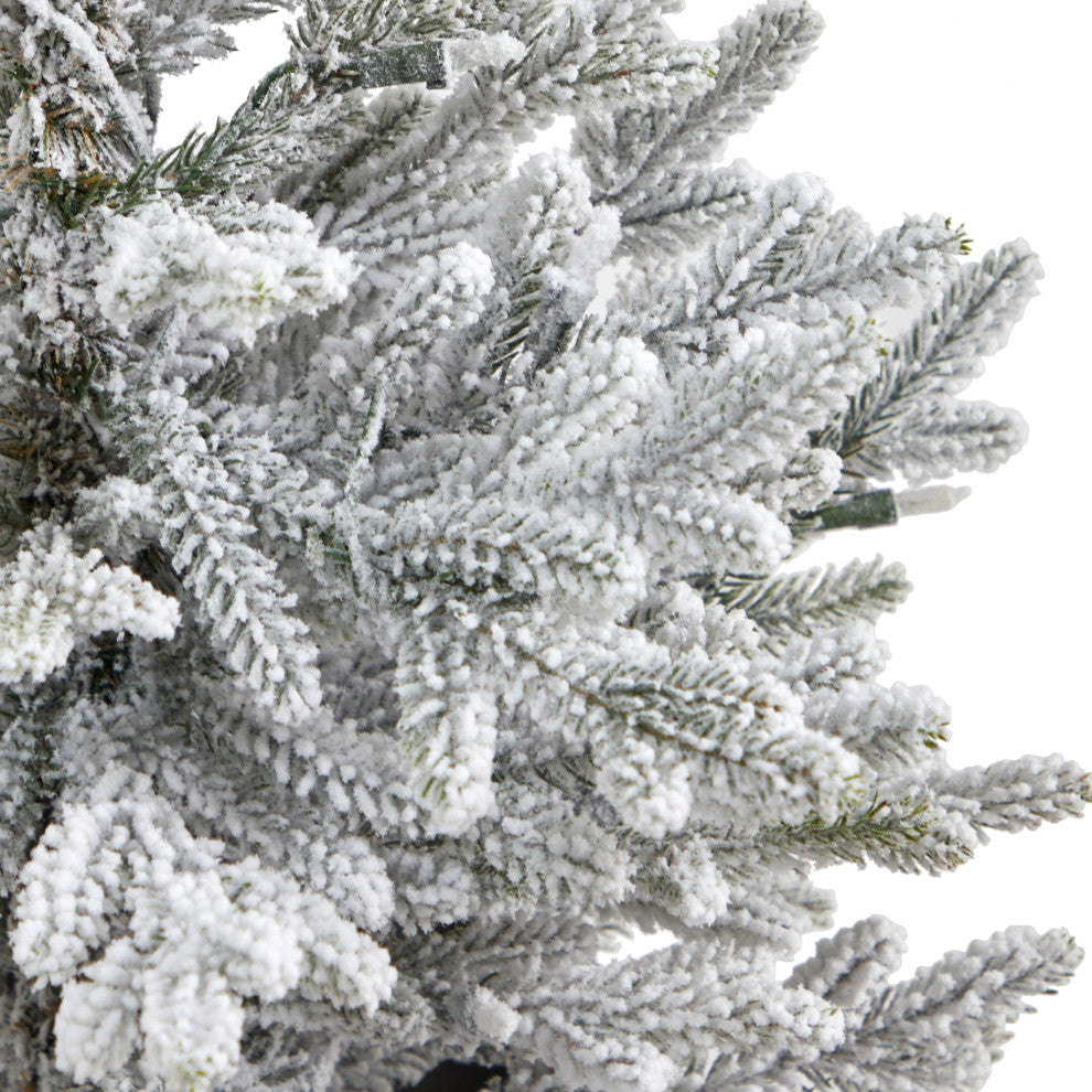 4' Flocked Fraser Fir Faux Xmas Tree W/200 Lights & 481 Bendable Branches