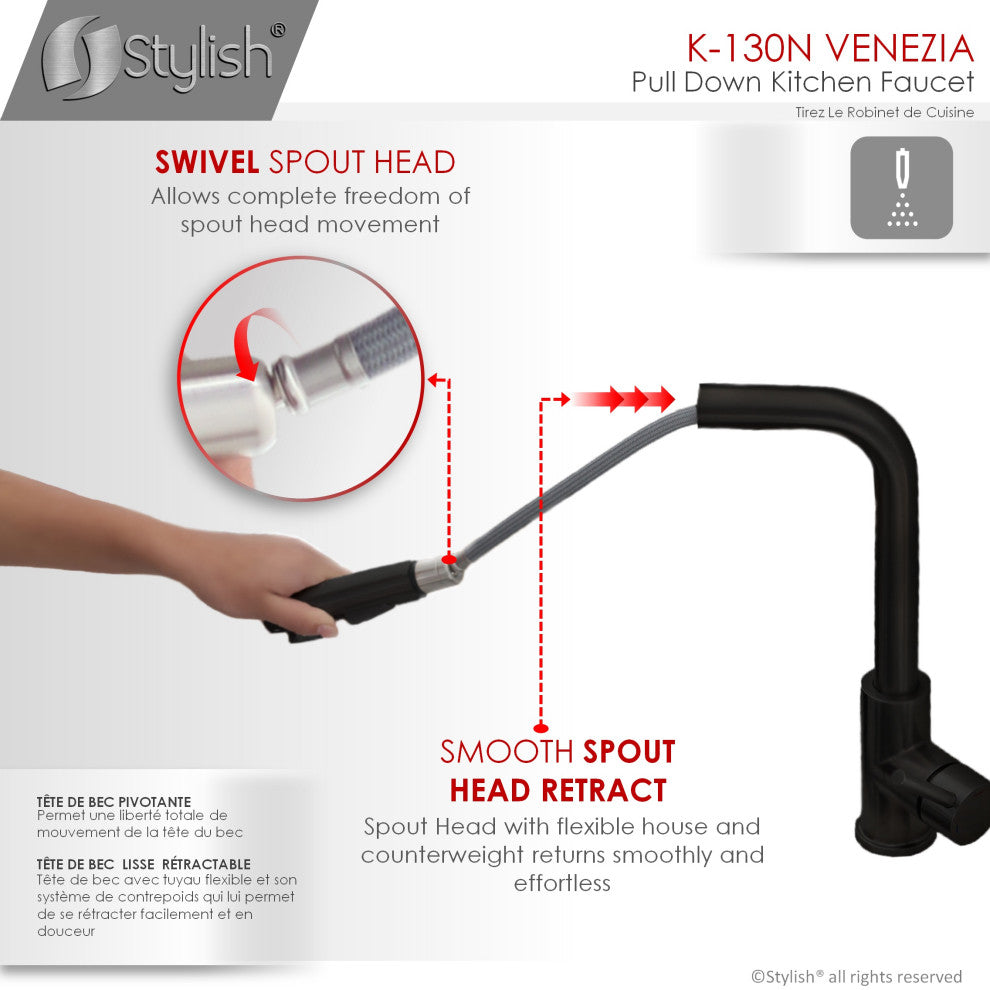 K130NK147N Single Handle Pull Down Kitchen Faucet With Cold Water Tap