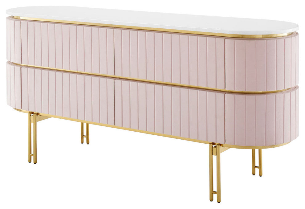 Console Entry Table Sideboard, Pink White, Velvet, Modern, Mid Century Lounge
