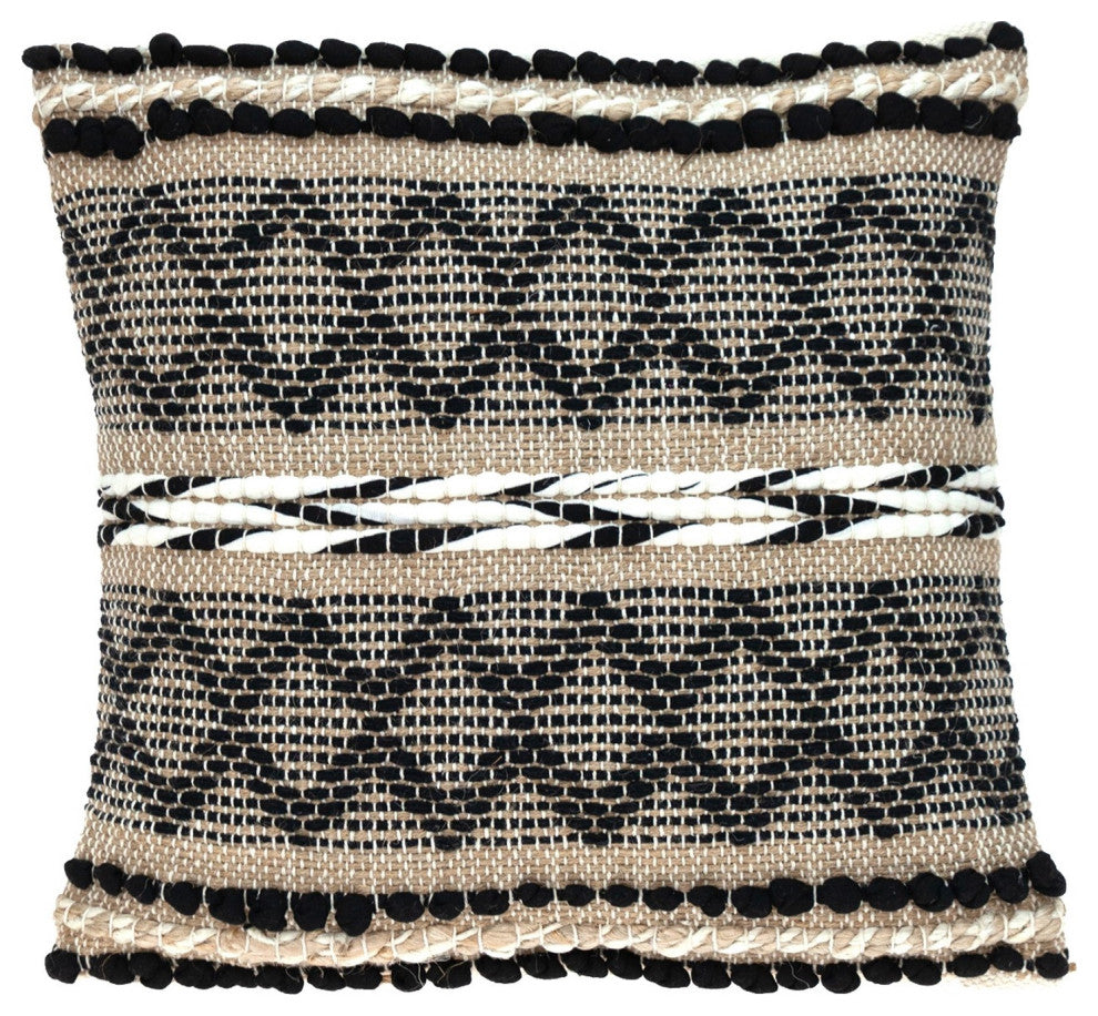 Black and Sand Woven Decorative Pillow